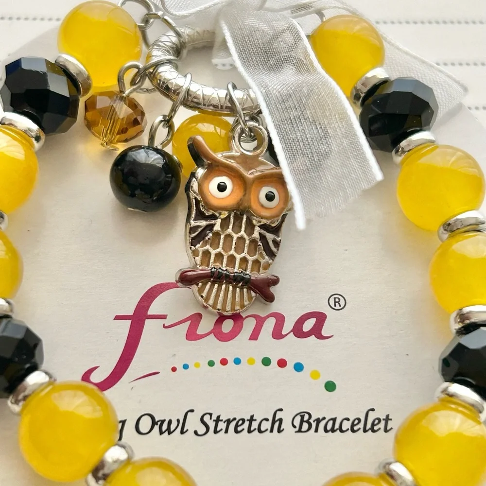 Fiona Yellow & Black Owl Stretch Bracelet - Picture 4 of 4